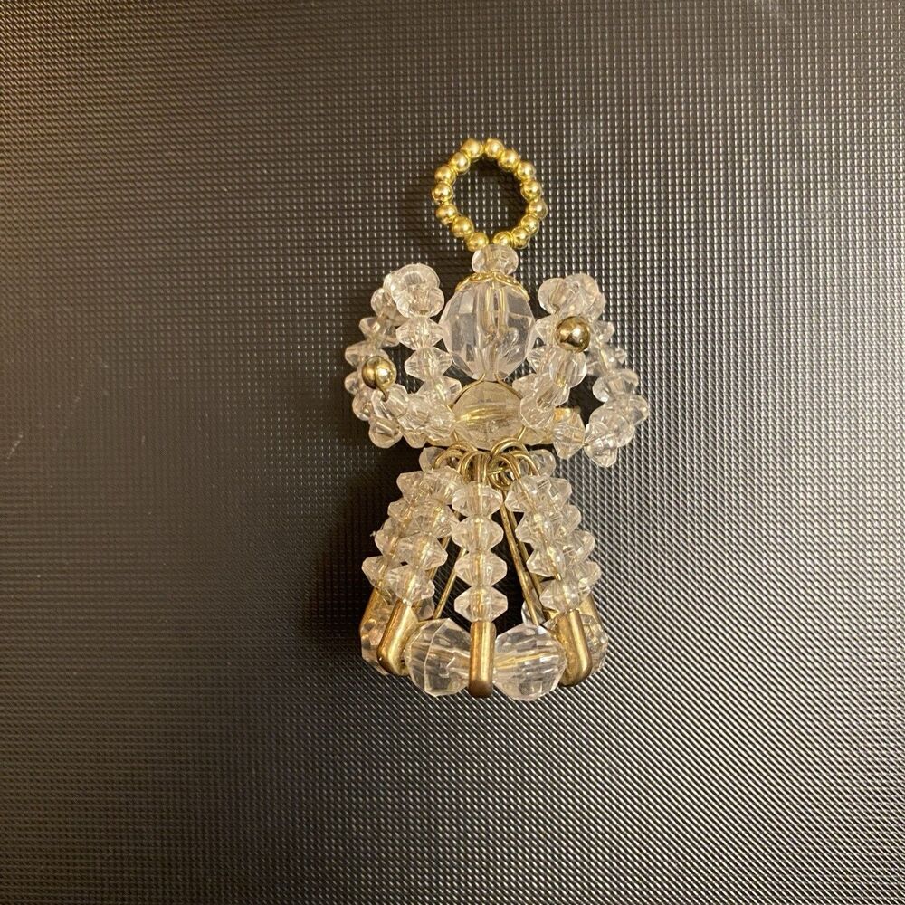 Angel Brooch Vintage Handmade Safety Pin Beaded